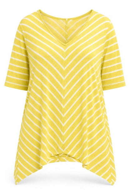 Two Danes Women's Yellow XL Striped V-Neck Jumper