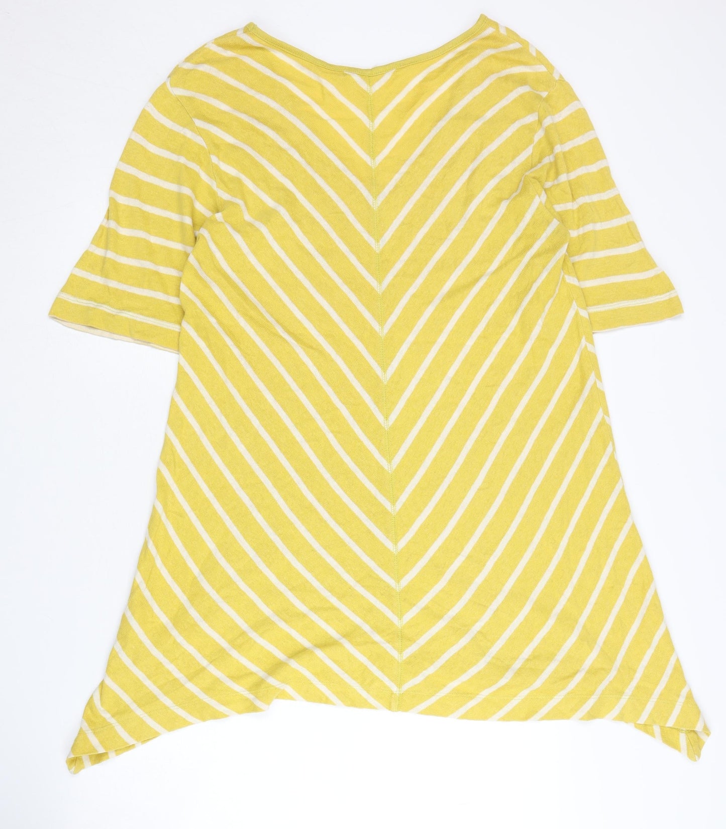 Two Danes Women's Yellow XL Striped V-Neck Jumper