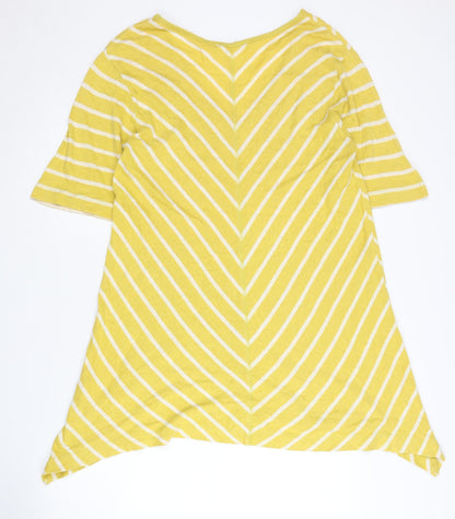 Two Danes Women's Yellow XL Striped V-Neck Jumper
