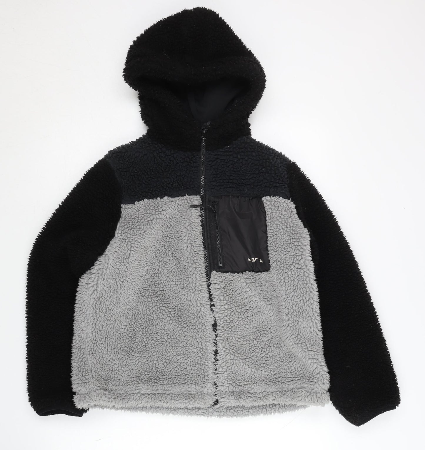 H&M Boys Black and Grey Puffer Jacket, Hooded, Size 10-12 Years