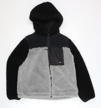 H&M Boys Black and Grey Puffer Jacket, Hooded, Size 10-12 Years