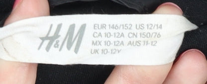 H&M Boys Black and Grey Puffer Jacket, Hooded, Size 10-12 Years