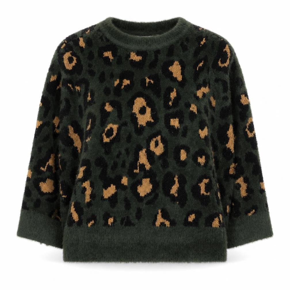 Front view of Savannah Miller Women's Green Animal Print jumper