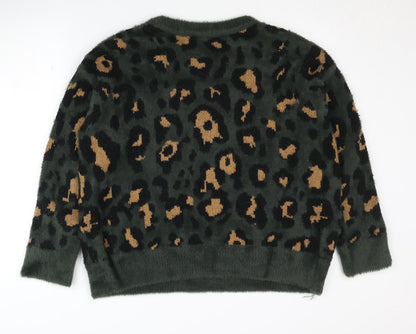 Savannah Miller Women's Green Animal Print Pullover Jumper