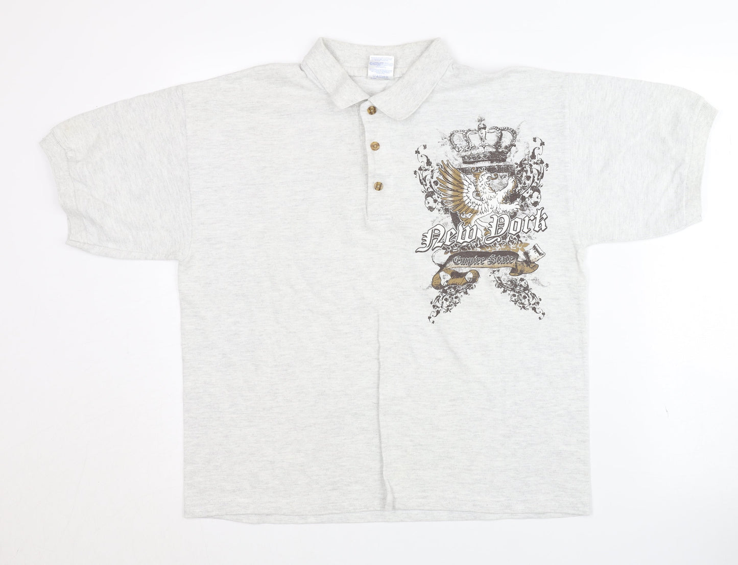 Gildan Men’s Grey Polo with Graphic Print, Size M