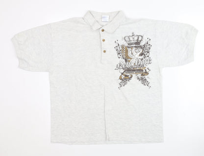 Gildan Men’s Grey Polo with Graphic Print, Size M