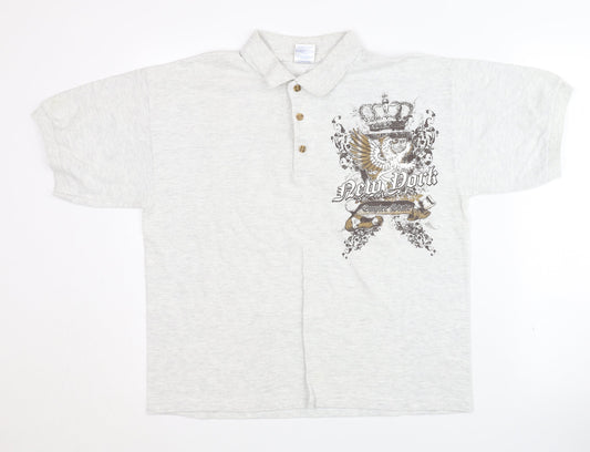 Gildan Men’s Grey Polo with Graphic Print, Size M