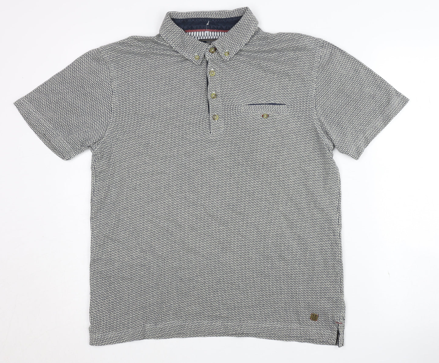 White Stuff Men's Grey Polo Shirt, Size S, Geometric Style