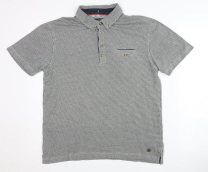 White Stuff Men's Grey Polo Shirt, Size S, Geometric Style