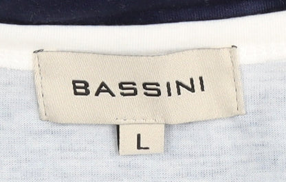 Bassini Women's Blue Floral T-Shirt L Crew Neck Casual