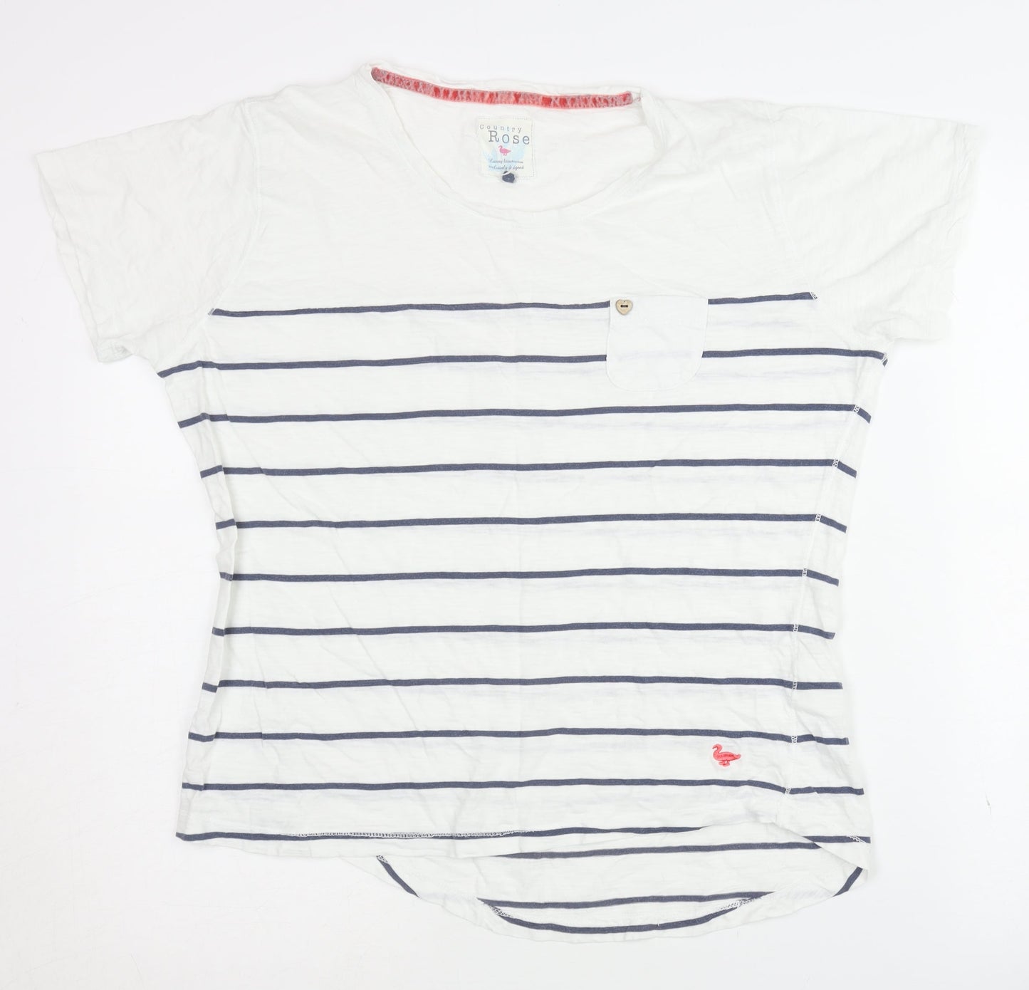 Womens UK Size M Country Rose White Basic T-Shirt