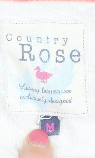 Womens UK Size M Country Rose White Basic T-Shirt