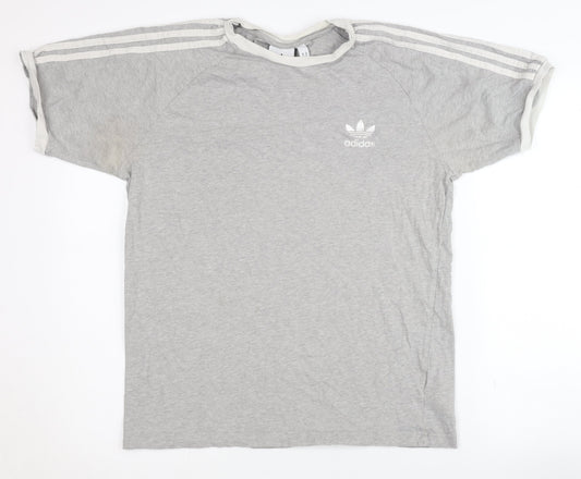Adidas Men's Grey Crew Neck Logo T-Shirt M