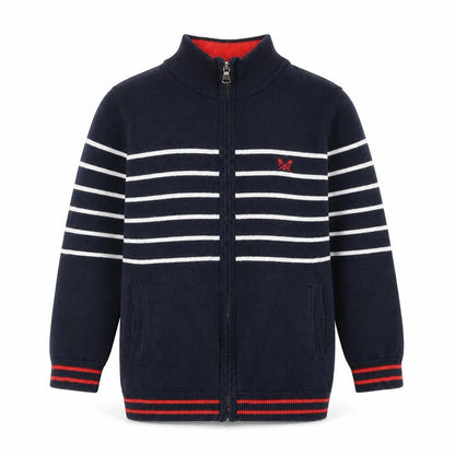 Front view of C&C Kids boys’ blue striped basic jacket, size 5-6, years