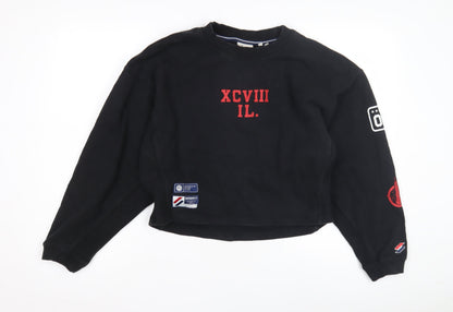 Superdry Women's Black Sweatshirt Size 14 Logo Accents