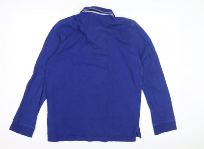 Massimo Dutti Men's Blue Long Sleeve Polo Shirt L