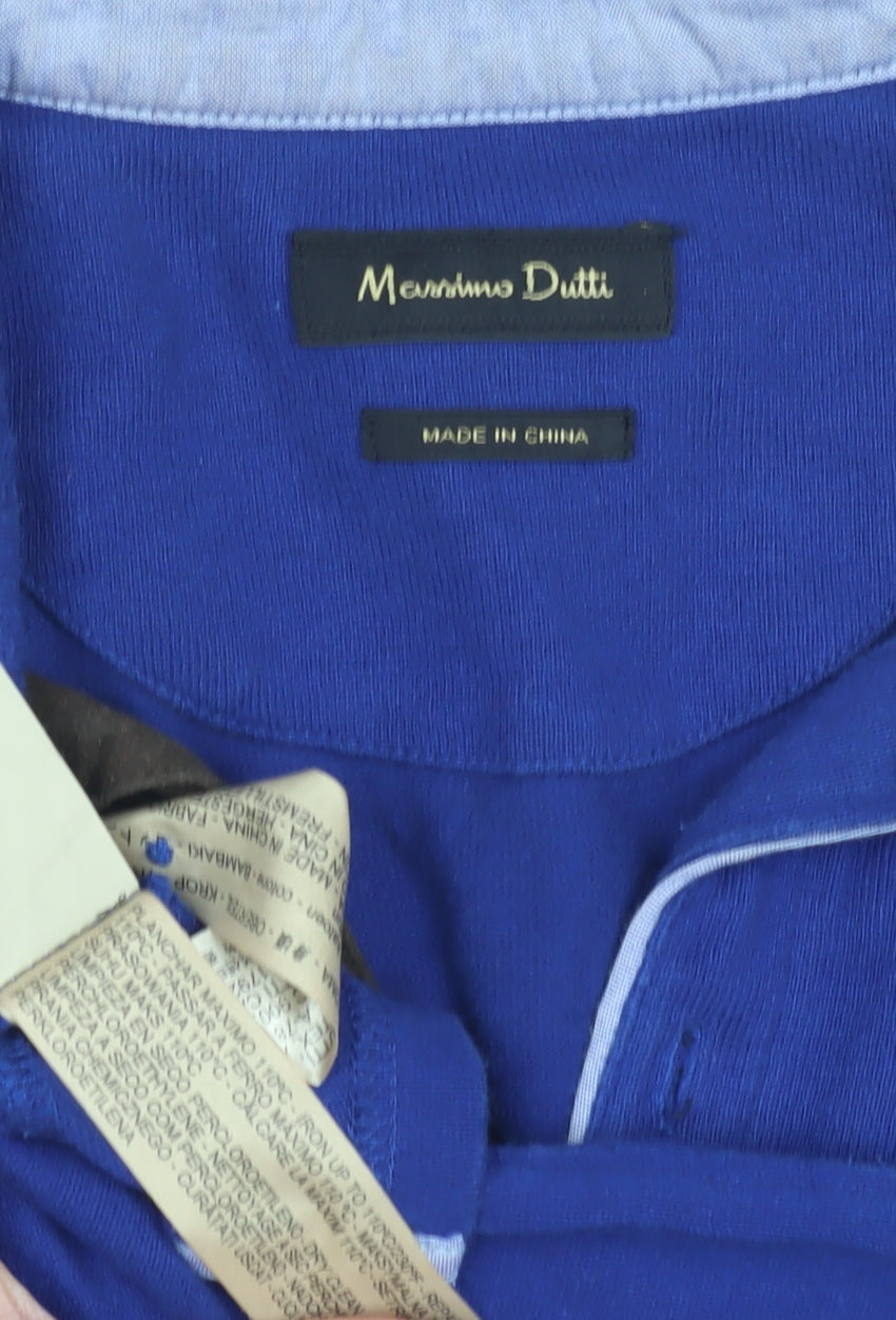 Massimo Dutti Men's Blue Long Sleeve Polo Shirt L