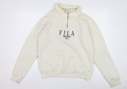 Unisex Adults UK Size S FILA Ivory Full Zip Sweatshirt