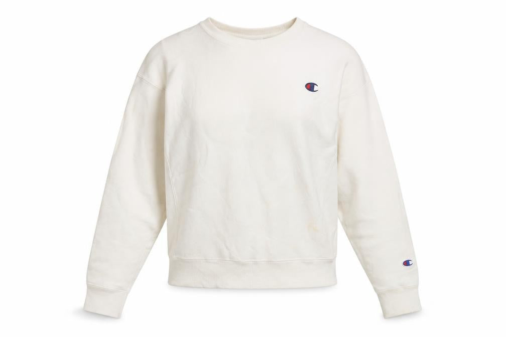 Front view of Champion Ivory Crew Neck Sweatshirt M unisex adults