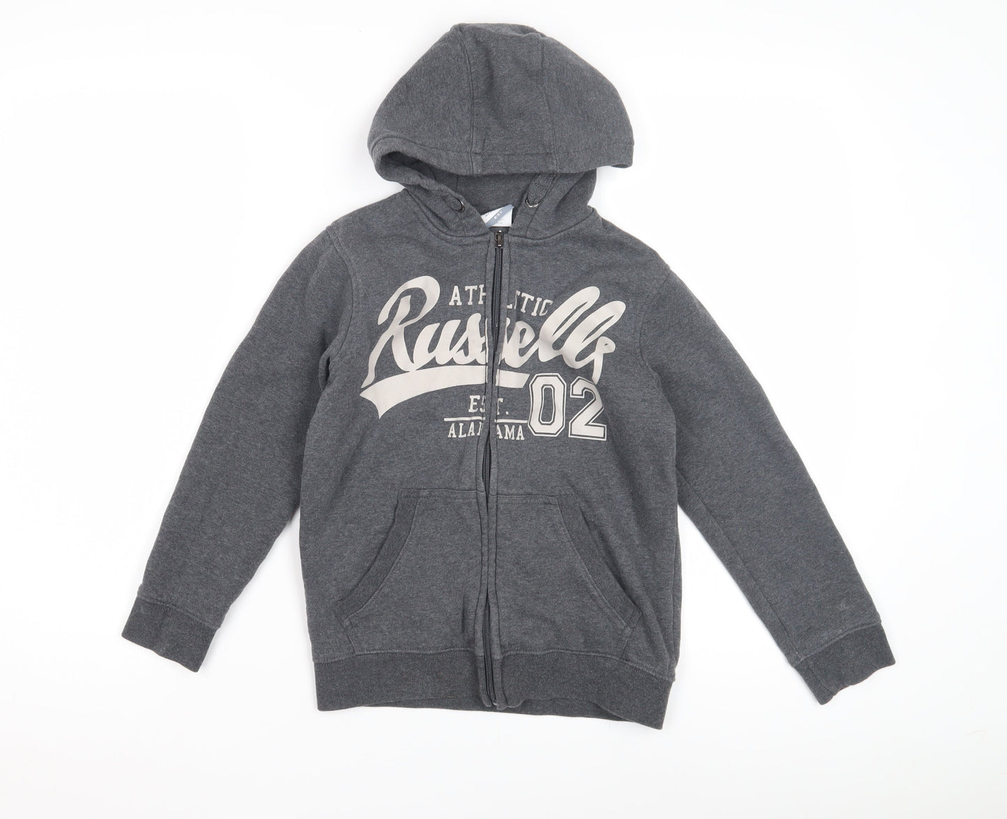 Russell Athletic Boys Grey Full Zip Hoodie, Graphic Logo, Regular Fit