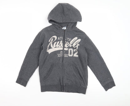 Russell Athletic Boys Grey Full Zip Hoodie, Graphic Logo, Regular Fit