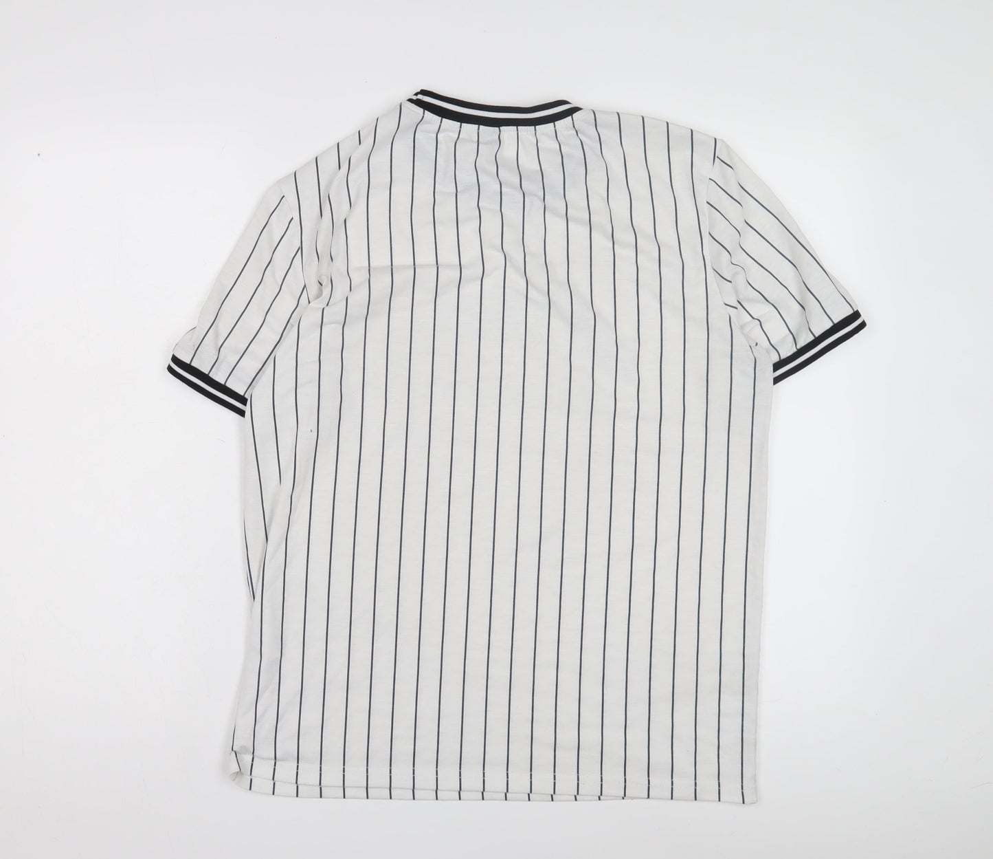 Manfinity Men's White Striped Crew Neck T-Shirt Small