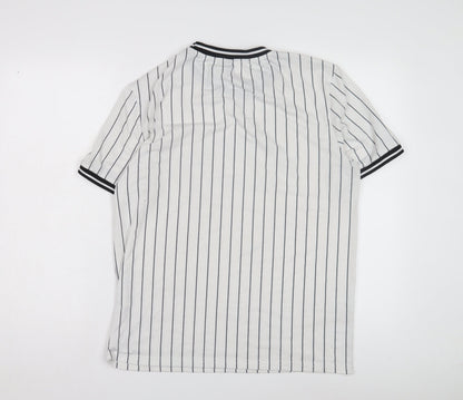Manfinity Men's White Striped Crew Neck T-Shirt Small