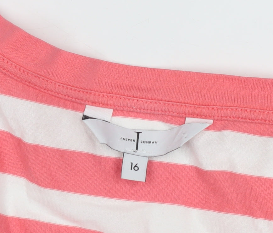Jasper Conran Women's Pink Striped T-Shirt Size 16