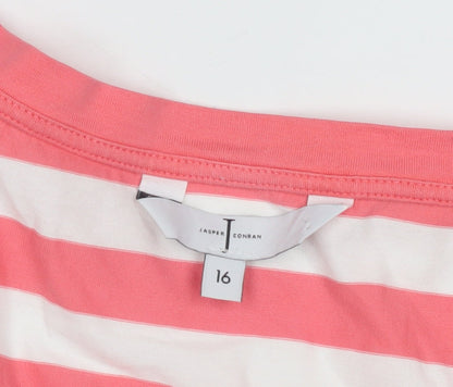 Jasper Conran Women's Pink Striped T-Shirt Size 16