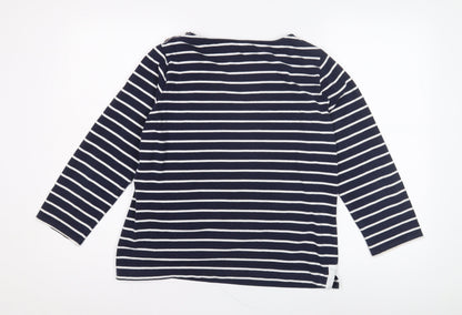 Jaeger Women's Blue Striped Boat Neck Top M