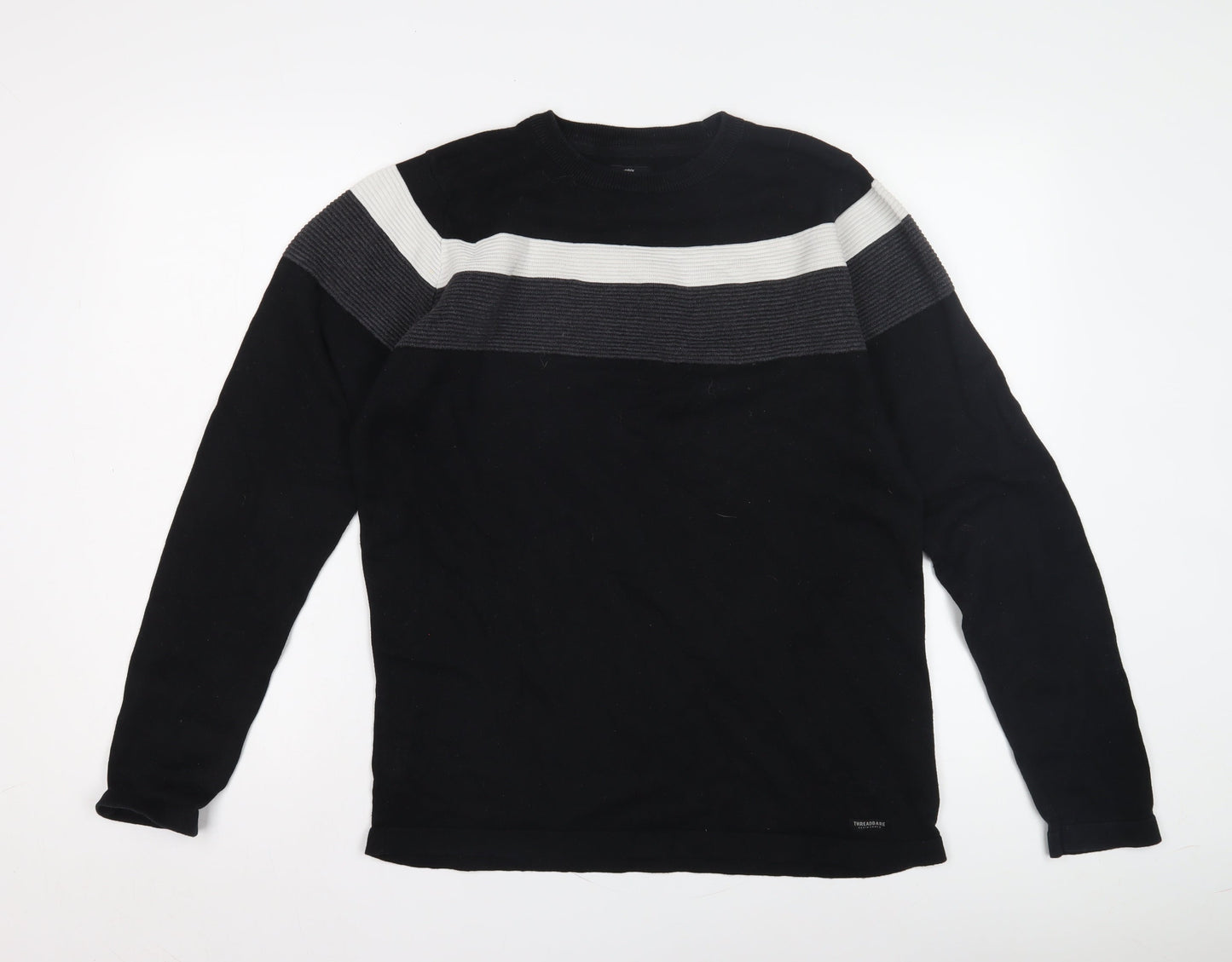 Threadbare Men's Black Striped Pullover Jumper Size M