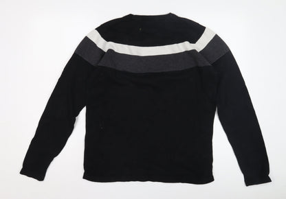 Threadbare Men's Black Striped Pullover Jumper Size M