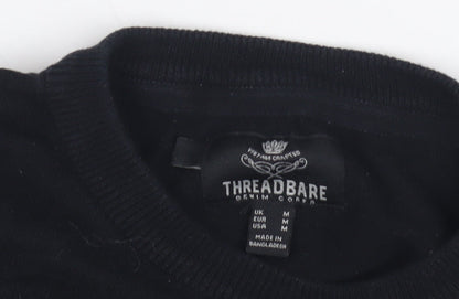 Threadbare Men's Black Striped Pullover Jumper Size M
