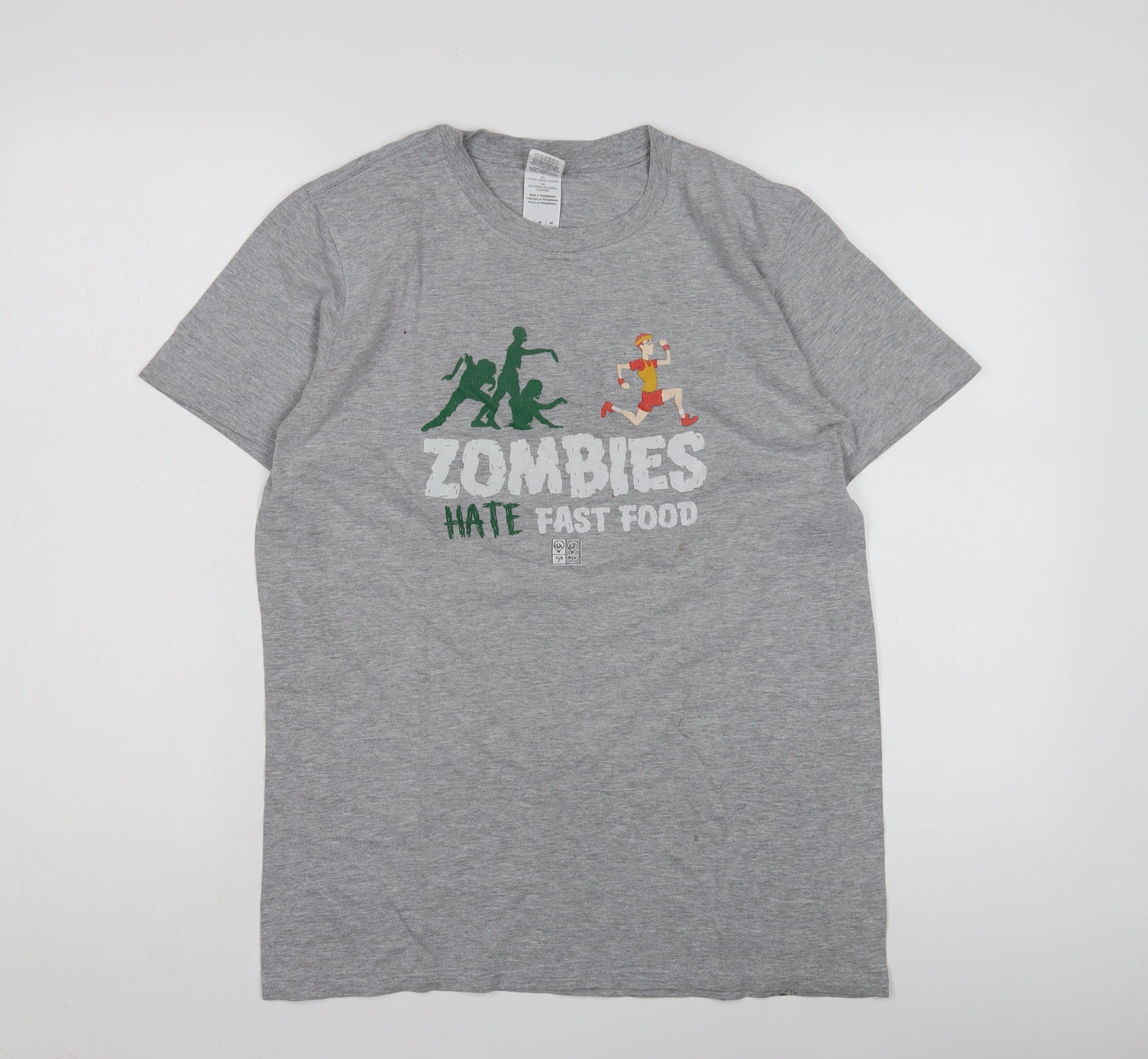 Grey Men's Medium Zombie Graphic T-Shirt
