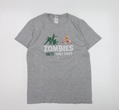 Grey Men's Medium Zombie Graphic T-Shirt
