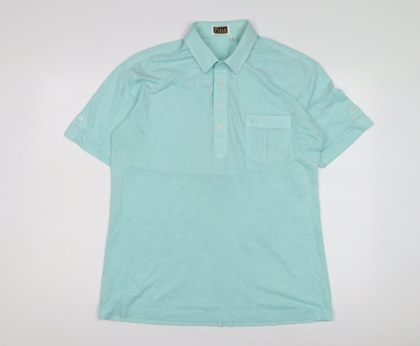 Farah Men's Green Polo Shirt L Vintage Short Sleeve