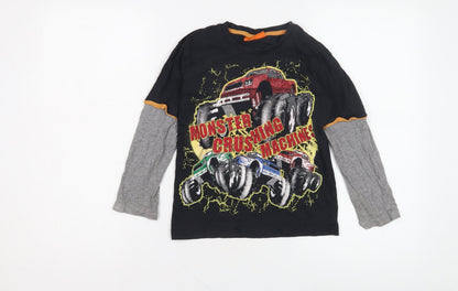 Duck & Dodge Boys Monster Truck Long Sleeve T-Shirt, Black/Grey, Size 7