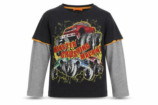 Duck & Dodge Boys Monster Truck Long Sleeve T-Shirt, Black/Grey, Size 7