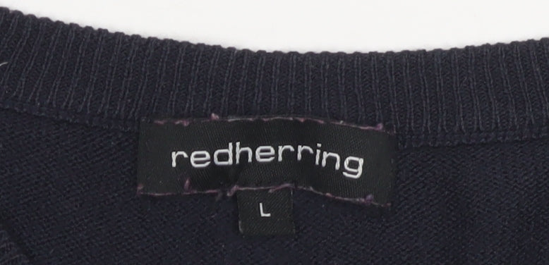 Red Herring Men’s Blue Pullover Jumper, L, Crew Neck