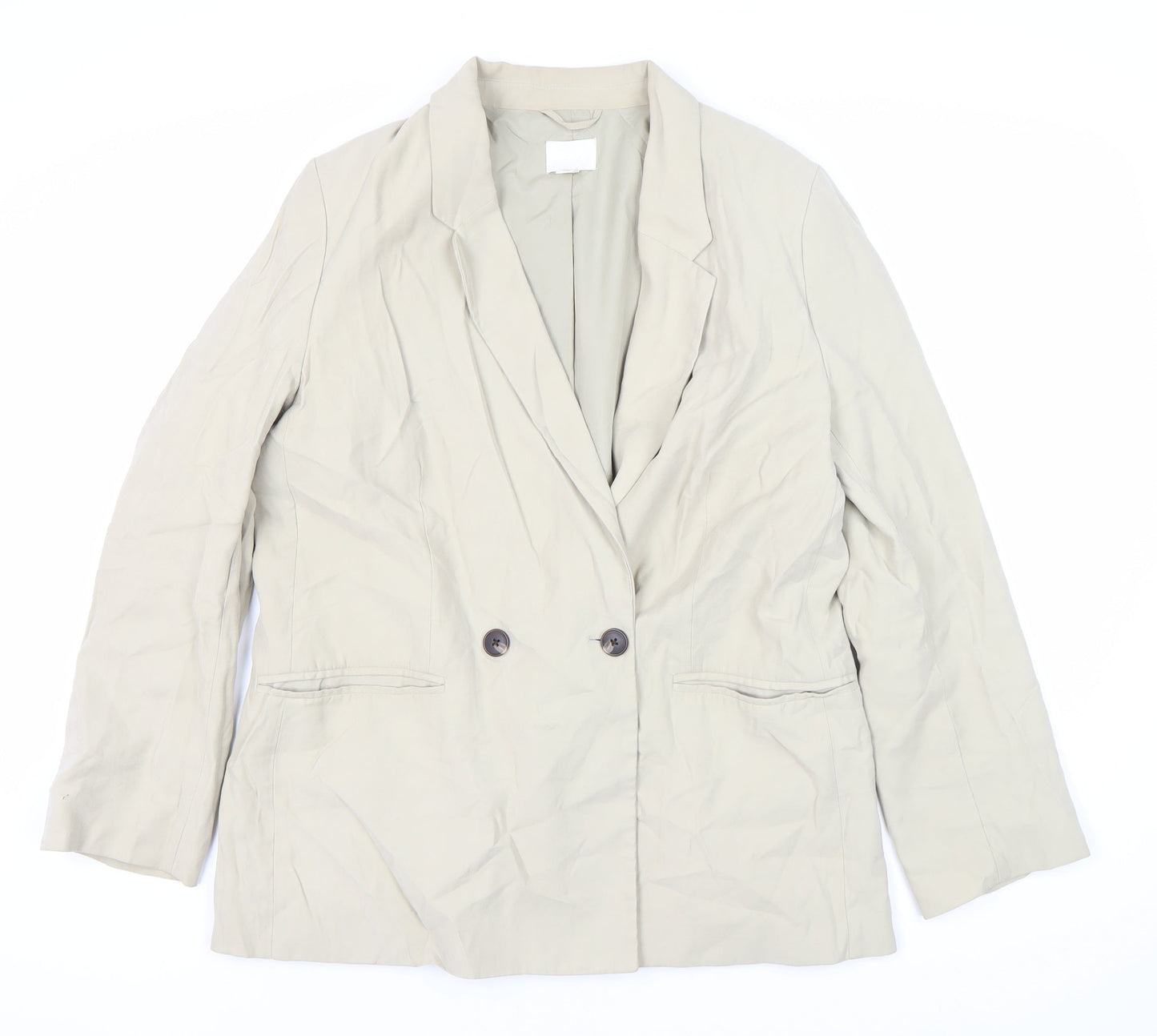 H&M Women Beige Blazer M Double-Breasted Spring