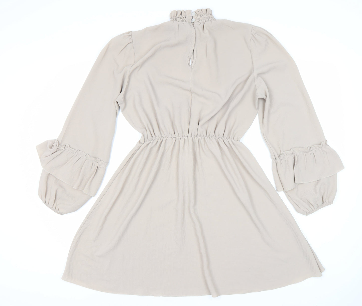 Boohoo Women's Beige A-Line Dress UK Size 12 Long Sleeve