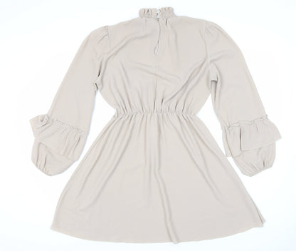 Boohoo Women's Beige A-Line Dress UK Size 12 Long Sleeve
