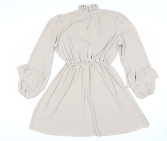 Boohoo Women's Beige A-Line Dress UK Size 12 Long Sleeve
