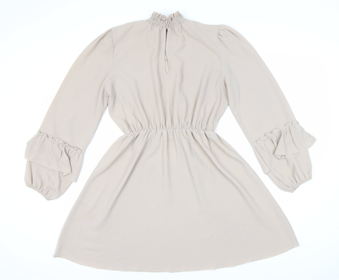 Boohoo Women's Beige A-Line Dress UK Size 12 Long Sleeve