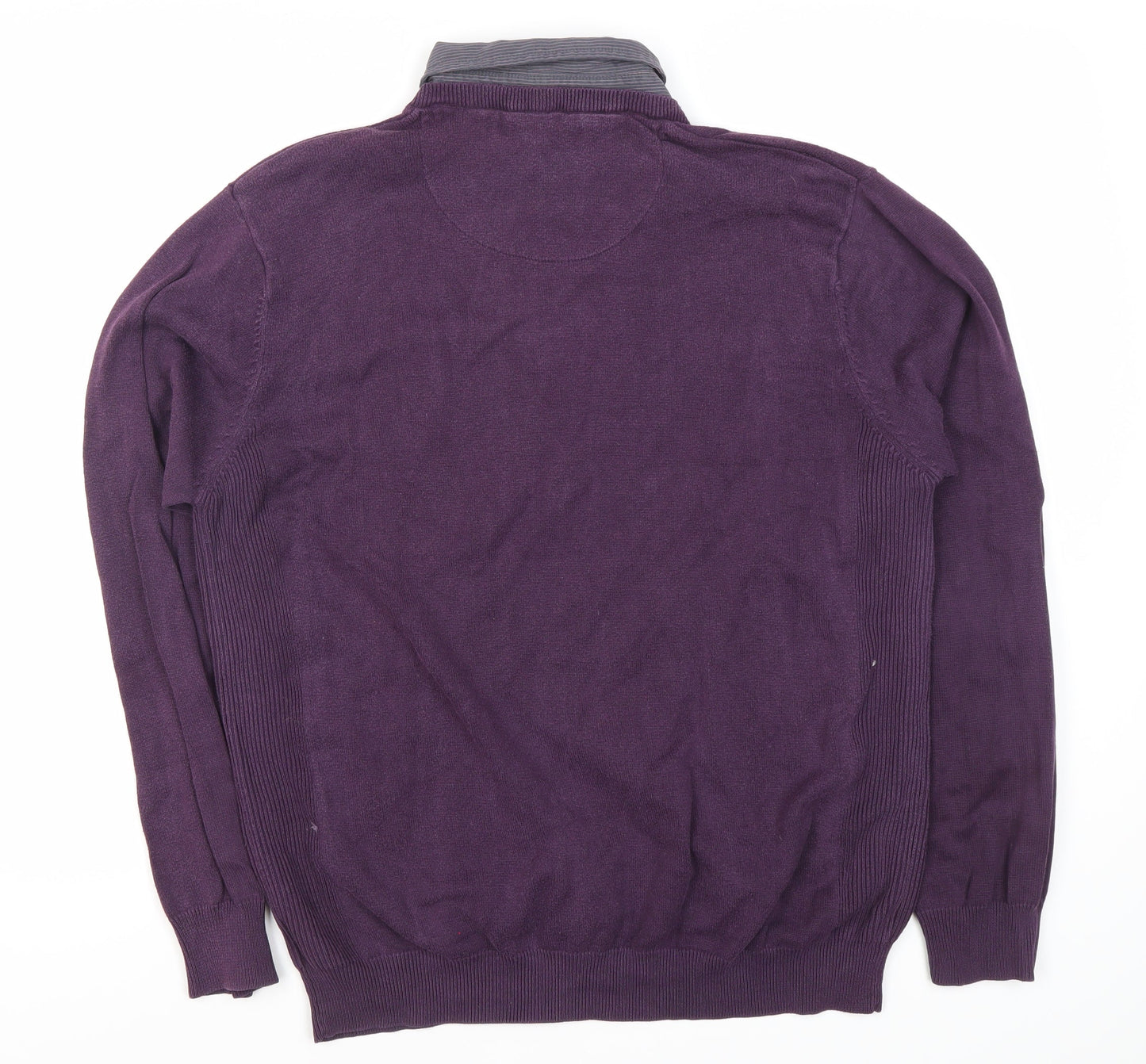 Next Men's Purple Polo, L, Long Sleeve, V-Neck