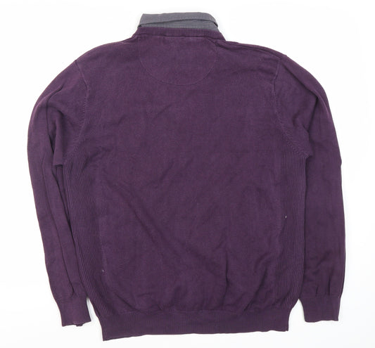 Next Men's Purple Polo, L, Long Sleeve, V-Neck