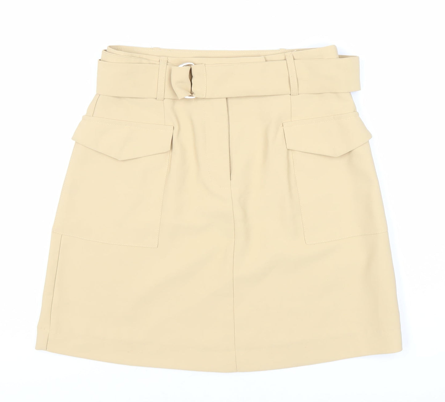 Lipsy London Women's Beige Pocket Skirt - Size 6, Buckle Accent