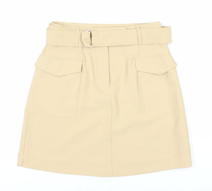 Lipsy London Women's Beige Pocket Skirt - Size 6, Buckle Accent