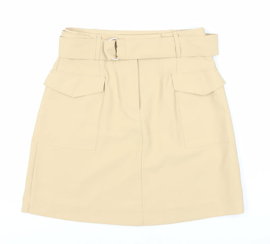 Lipsy London Women's Beige Pocket Skirt - Size 6, Buckle Accent