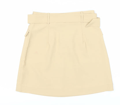 Lipsy London Women's Beige Pocket Skirt - Size 6, Buckle Accent
